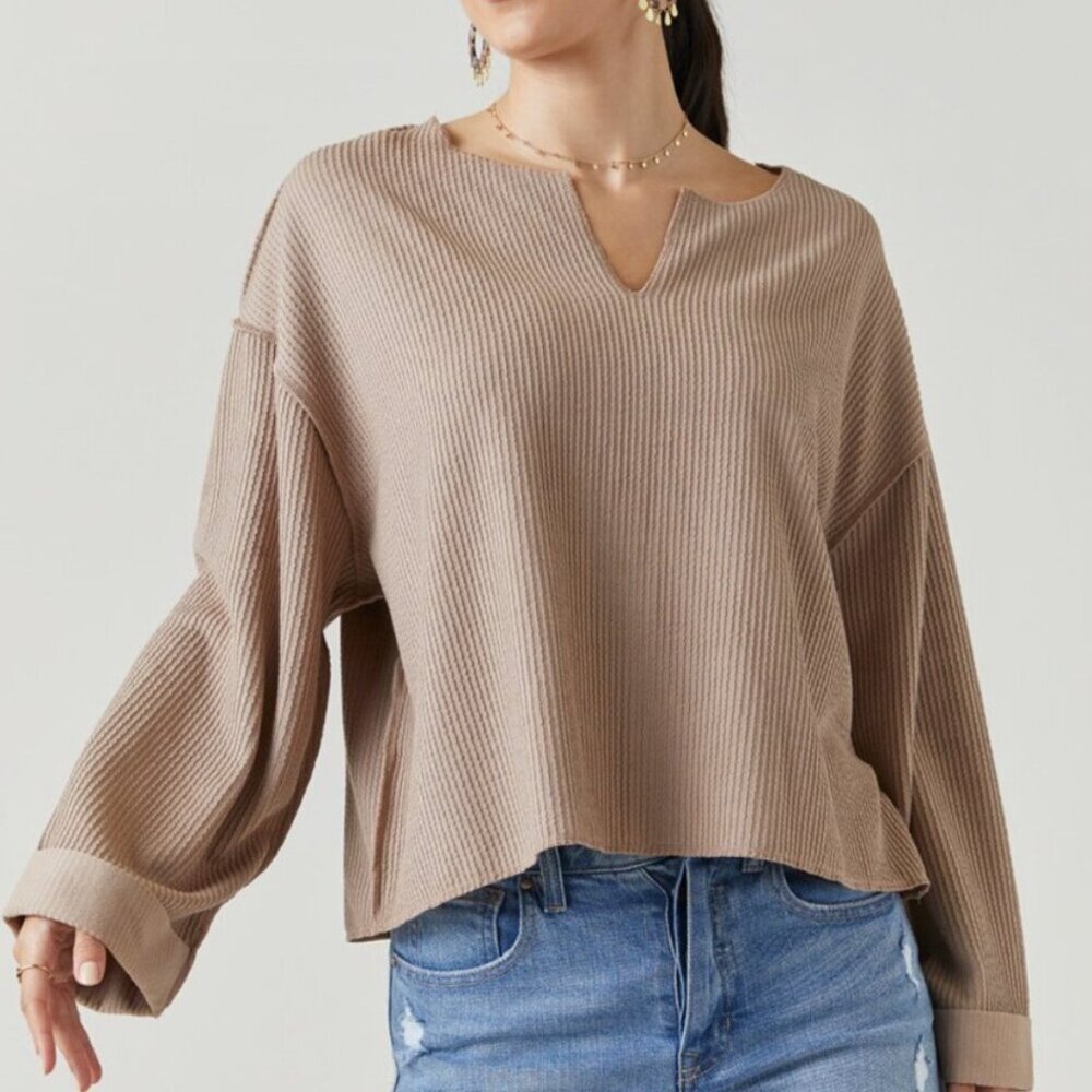 Taupe Long Sleeve Ribbed Knit Top - originally 40.00